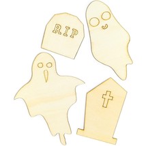 24X Unfinished Wood Cutouts For Halloween Decorations Ghost And Tombston... - £14.41 GBP
