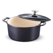 Round 5.5 Quart Dark Blue Enameled Oven Safe Cast Iron Dutch Oven with Lid - $146.99