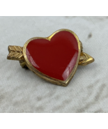 Cupid Heart Bow Lapel Pin Red Gold Toned - £6.23 GBP
