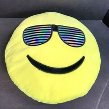 Happy Face Emoji Pillow Cushion 14&quot; Plush Stuffed Yellow Sunglasses 4&quot;-Thick - £8.31 GBP