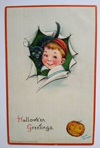 Halloween Postcard Frances Brundage Boy Black Cat Series 123 Original Vintage - £30.05 GBP