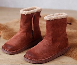 Careaymade-New snow cotton round head flat bottomed en short boots with cow leat - £84.02 GBP