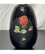 Otagiri Japan Crimson Rose Black Vase Red Flower Gold Trim Floral MCM El... - $351.96 MXN
