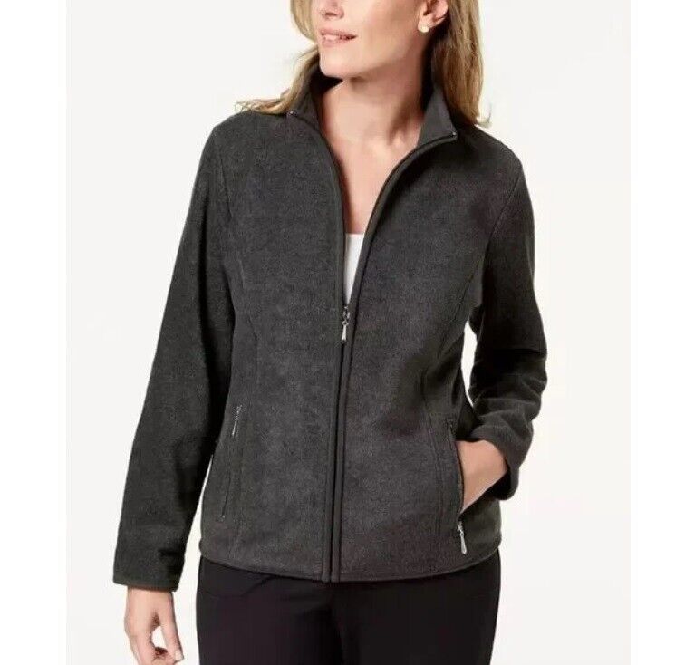 Karen Scott Womens Plus 0X Charcoal Heather Zip Up Zeroproof Jacket NWT ... - $24.49