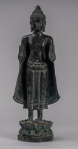 Antigüedad Khmer Estilo Bronce Standing Abhaya Protección Buda Estatua - - £724.83 GBP