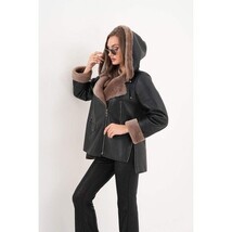 Vinci The Duchess Shearling Brown Leather Women Hooded Jacket image 10
