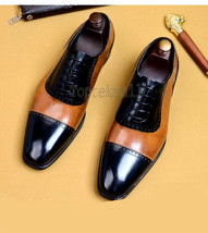 Handmade Men&#39;s Leather Brown Black Top Fashion Formal Casual Dress Shoes-399 - £157.39 GBP