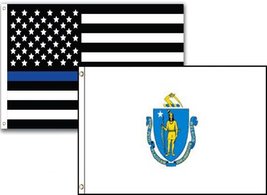 3x5 USA Police Blue Massachusetts State 2 Pack Flag Wholesale Set Combo 3&#39;x5&#39; Do - £7.78 GBP