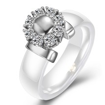 Black&amp;White Ceramic Rings For Women Cubic Zircon Stainless Steel Engagement Wedd - £10.44 GBP
