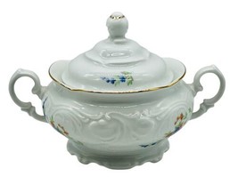 Wawel China Rose Garden Sugar Bowl with Lid Poland Embossed Gold Gilt 5 inch - £16.07 GBP