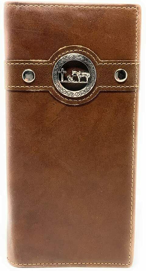Western Men's RFID Genuine Leather Praying Cowboy Bifold Long Wallet - £23.97 GBP