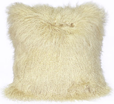 Mongolian Sheepskin Natural White Throw Pillow, with Polyfill Insert - £60.85 GBP