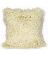 Mongolian Sheepskin Natural White Throw Pillow, with Polyfill Insert - £59.69 GBP