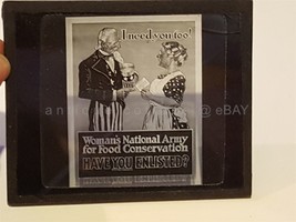 Antique Magic Lantern Glass Slide Ad Wwi Enlisted Uncle Sam Woman&#39;s Nat&#39;l Army - £51.39 GBP
