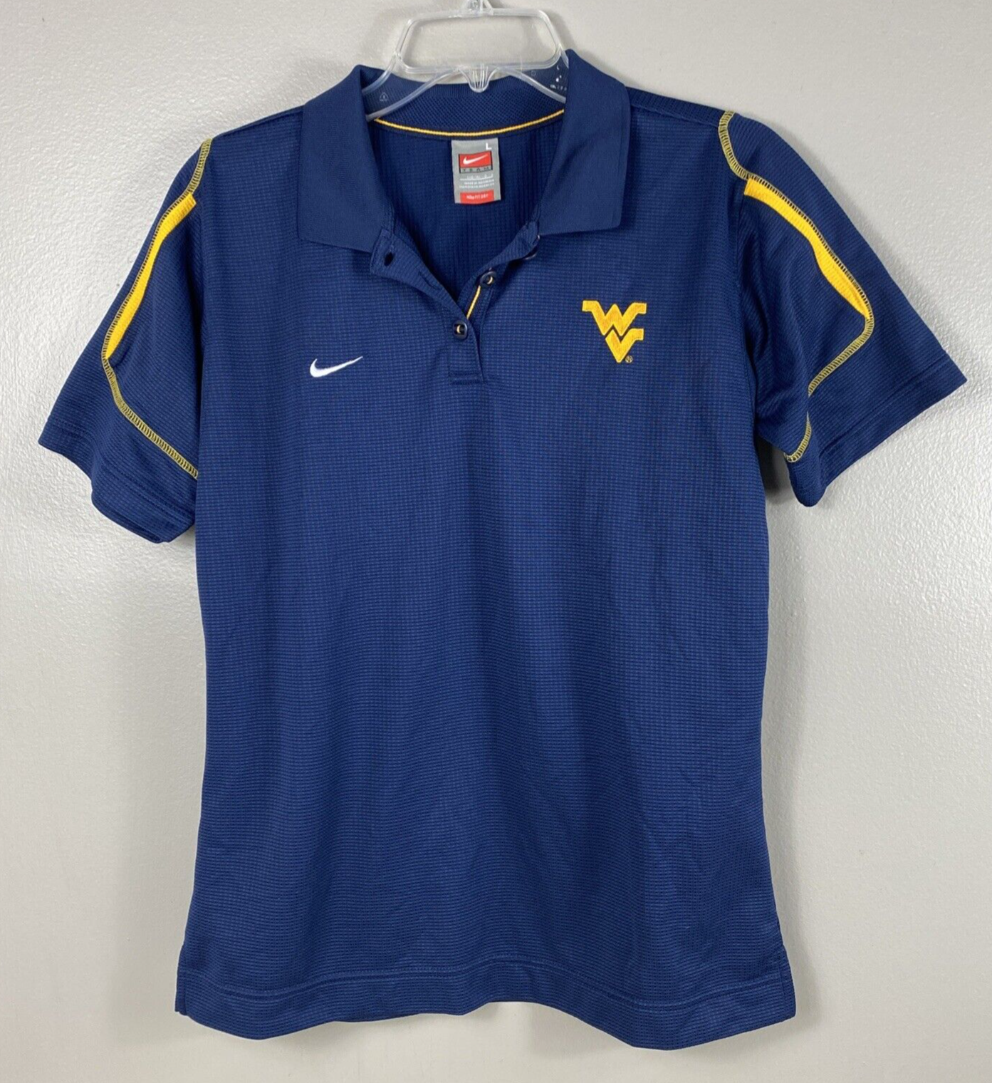 Youth's NIKE Team FitDry West Virginia Mountaineers  Polo Shirt Sz L 12-14 Blue - £14.72 GBP