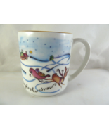 Rosanna Christmas Holiday Mug Dashing Through the Snow Gold rim - $14.25 CAD