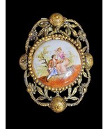 Vintage Fur Clip Hand Painted Porcelain Portrait Cameo Gold Filigree Art... - $726.74 MXN