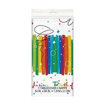 Plastic Rainbow Ribbons Birthday Tablecloth, 7ft x 4.5ft  - $8.00