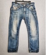 Rock Revival Jeans Mens 33x30 Bob Straight Medium Wash Goth Cross Embroi... - $1,226.42 MXN