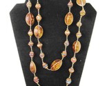 Sea Shell Cockle Rolled Paper Cone Bead Necklace 44&quot; Long Hand Made Hait... - $24.74