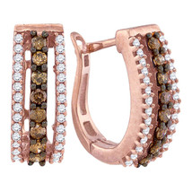 10k Rose Gold Brown Diamond Hoop Fine Earrings 1/2 - £461.75 GBP