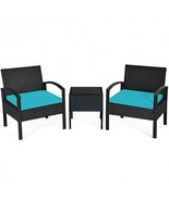 3 Pieces Outdoor Rattan Patio Conversation Set with Seat Cushions-Turquo... - €148,57 EUR