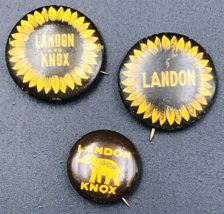 Lot of Three (3) Diff Vintage 1936 GOP Landon &amp; Knox Presidential Campai... - £10.99 GBP