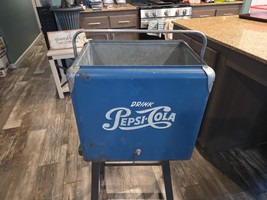 Vintage 1950S Drink Pepsi Cola Blue Metal Portable Picnic Cooler/Ice Box... - $197.99