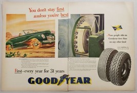 1946 Print Ad Goodyear Tires Green Convertible Car with Flaming Tires - $15.28