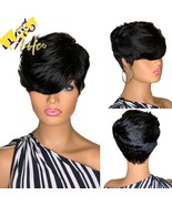 Natural Color Short Wavy Bob Pixie Cut Wigs Full Machine Made Non - $55.00