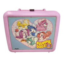 VINTAGE 1986 ALADDIN PINK PLASTIC SCHOOL LUNCH BOX FLUPPY DOGS - CRACK - $9.50