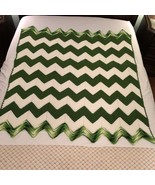 Handmade Crochet Afghan Blanket 50x53 Zig Zag Chevron Green White Umbrae... - £20.68 GBP