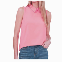 CeCe Women&#39;s Pink Collared Dot Trim Blouse Tank Top |  Plus Size 2X | Ne... - £25.86 GBP