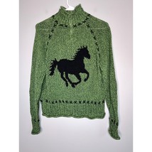 1990s Timberlea Green Black Patchwork Equestrian Horse Country Sweater M - $38.00