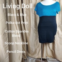 Living Doll Blue &amp; Black Polka-dot Print  Pencil Dress Size XL - £8.79 GBP