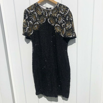 Night Vogue Black Silk Heavily Sequin Embellished Beaded Gown Dress Size Xl Vtg - £35.21 GBP