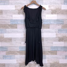LOFT Ruffle V Back Dress Black Tasseled Stretch Jersey Knit Casual Womens XS - £15.59 GBP