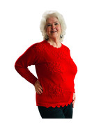 Vintage KORET Sz XL Red Embroidered Floral Knit Sweater Beads Scallop Hem - £13.29 GBP