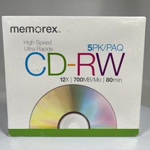 Memorex High Speed CD-RW Discs 5-Pack 12x 700MB 80 Min. Home PC Music Audio NEW - £5.30 GBP