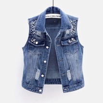 Women Denim Vest s Fashion 2023 Spring Autumn Jeans Jacket Sleeveless Loose Shor - £22.62 GBP