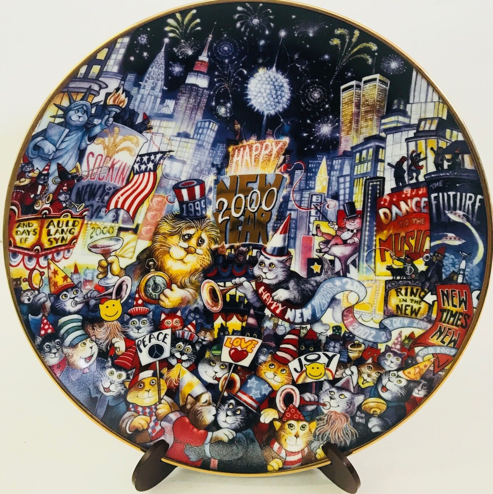 Franklin Mint Plate Bill Bell Ring In The Mew Millennium 2000 Cats Limited Ed - $18.80