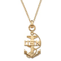 Navy 14K Gold Anchor Pendant Gp Necklace With 20&quot; Chain - £79.91 GBP