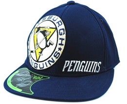 Pittsburgh Penguins Reebok TZW94 NHL Team Stretch Fit Flat Bill Hockey Cap Hat  - £17.54 GBP