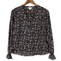 Maison Jules Womens S Dark Floral Georgette Blouse Top Black Pink Cottagecore  - £15.36 GBP