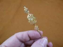 U72-1) yellow Austrian crystal glass + gold cap brass beaded hatpin Pin hat pins - £8.28 GBP