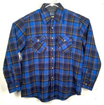 JC Penny Mens Club Acrylic Shirt-XLT-Blue Brown Plaid-Outdoor-Vtg-Button Up-vtg - £14.41 GBP