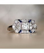 1.35Ct Art Deco Blue Sapphire Lab Created Diamond Women White Gold Plate... - £43.13 GBP