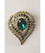 St. Pattys Day Vintage Romantic Heart Pin/Brooch Gold Tone Emerald Rhine... - £63.57 GBP