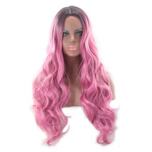 Ombre Black to Deep Pink Heat Resistant Synthetic Hair None Lace Wigs Body Wave  - £10.20 GBP