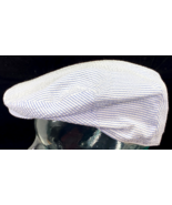Vtg Cabbie Newsboy Flat Cap Hat-Blue White Striped-Snapback-SI - $376.94 MXN